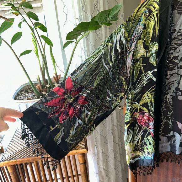 Aris A women Silk Velvet Burnout Floral Tropical Print beaded cardigan one size - Picture 5 of 12